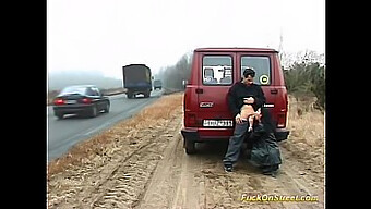 Teen Couple'S Intimate Moment In A Taxi On A Public Street